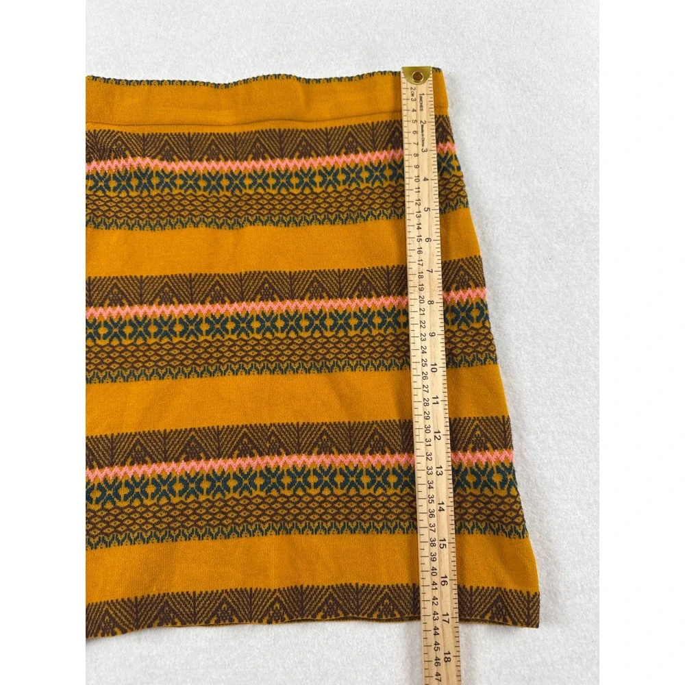 Free People Womens XS Mustard Yellow Fair Isle Knit Mini Skirt Geometric Boho